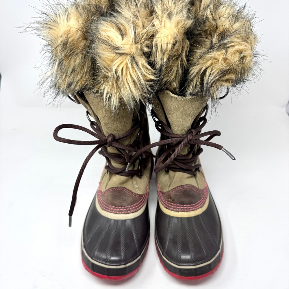 SOREL Joan of Arctic Faux Fur Winter Boots Tan and Pink - Picture 8 of 15